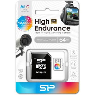 Micro SD card, SP High Endurance 64GB voor camera&#039;s, SP064GBSTXIU3V10SP
