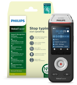 Philips DVT2810 voice tracer digitale recorder met spraakherkenningssoftware, stereo  