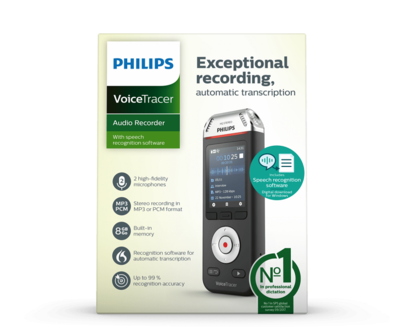 Philips DVT2810 voice tracer digitale recorder met spraakherkenningssoftware, stereo  