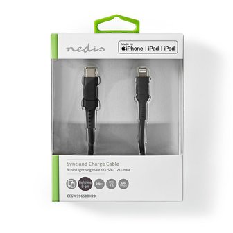 USB-kabel voor Apple, USB 2.0,  Apple Lightning 8-Pins, USB Type-C&trade; Male, 480 Mbps,  60 W, Vernikkeld, 2.00 m 