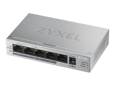 IP Camera PoE switch 4 channel, Zyxel GS1005HP Switch onbeheerd PoE+