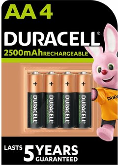 Duracell batterij AA rechargeable 2500mAh, 4 stuks