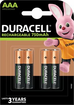 Duracell batterij AAA rechargeable 750mAh, 4 stuks