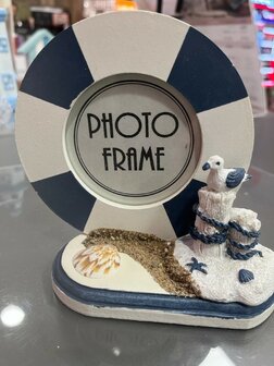 Fotolijst-Decoratie-Fotolijsten-Decoratie-Woonkamer-Fotolijstje-Beach-Rond-7-cm-Blauw/Wit vooraanzicht