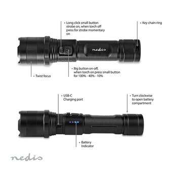 Oplaadbare zaklamp, LTRR10WBK 1000lumen beschrijving