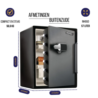 Kluis brandwerend met alarm, Masterlock LFW205TWC - afmetingen buitenzijde
