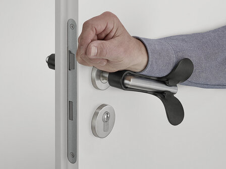 Deurkrukbevestiging voor onderarmbediening - tbv&nbsp;kruk vierkant of rond design met arm