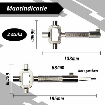 Bouwsleutel - Universele Sloten Multitool - 2 Stuks maatindicatie