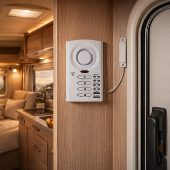 Camper Alarm met Waarschuwingssirene - Deur- en Raamsensor -  ALRMD30WT ge&iuml;nstalleerd