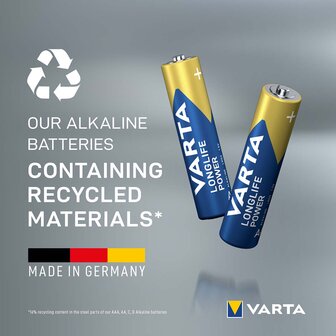 VARTA Longlife Batterijen - High Energy - AAA - 4 Stuks gerecycled materiaal