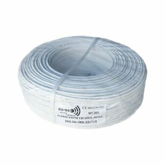 Alarmkabel afgeschermd -&nbsp;6 aders -&nbsp;2X0.50 en 4X0.22 - per rol -&nbsp;200 m -&nbsp;Wit