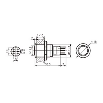 Velleman R1600 Metalen Drukknop 16 mm - Waterdichte Schakelaar - Afmetingen