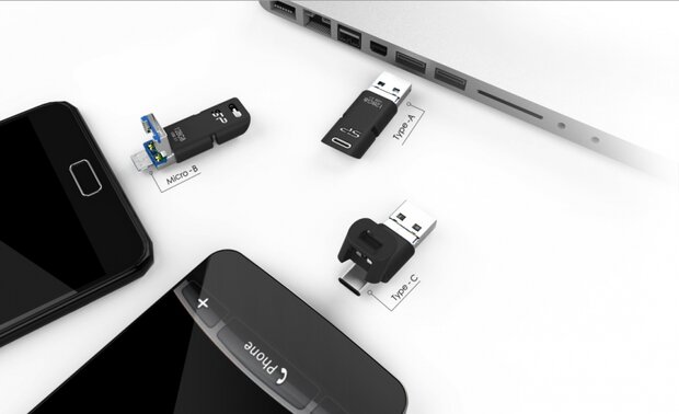 USB stick voor o.a. Samsung, SP Mobile C50, 32Gb 3in1 USB, micro USB + Type C, SP032GBUC3C50V1K 