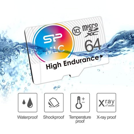 Micro SD card, SP High Endurance 64GB voor camera's, SP064GBSTXIU3V10SP