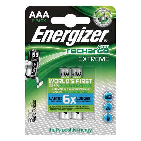 Oplaadbare Energizer NiMH batterij AAA 1.2 V Extreme 800 mAh, 2 stuks