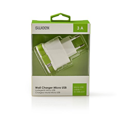 Dubbele USB lader met 1 Micro-USB uitgang Sweex