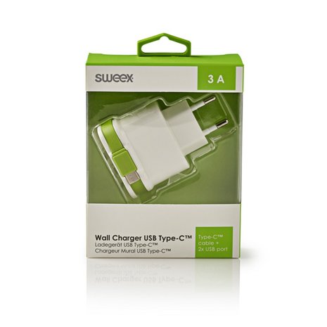 Dubbele USB lader met 1 USB-C uitgang Sweex