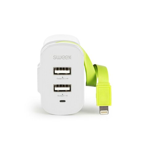 Dubbele USB lader met 1 Apple Lightning uitgang Sweex