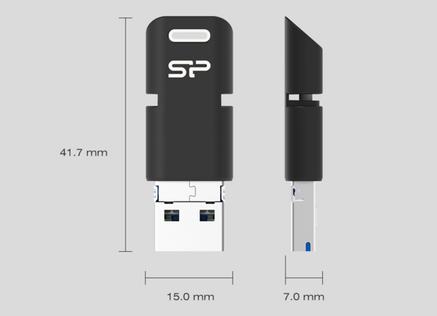 USB stick voor o.a. Samsung, SP Mobile C50, 32Gb 3in1 USB, micro USB + Type C, SP032GBUC3C50V1K 