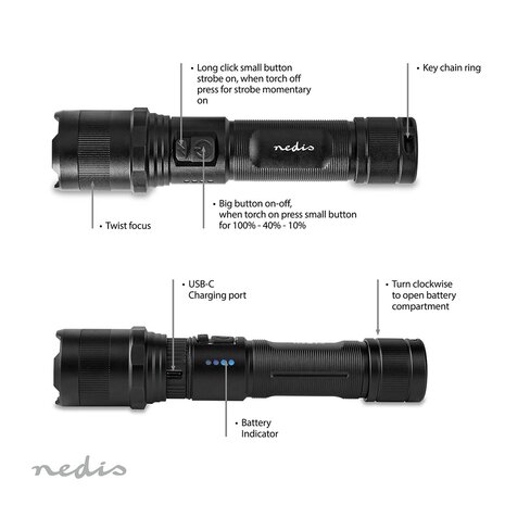 Oplaadbare zaklamp, LTRR10WBK 1000lumen beschrijving