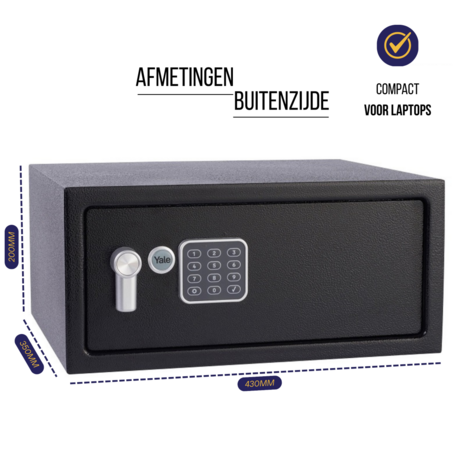 Yale Elektronische Laptopkluis met Alarm - YLC/200/DB1-afmetingen-buitenzijde