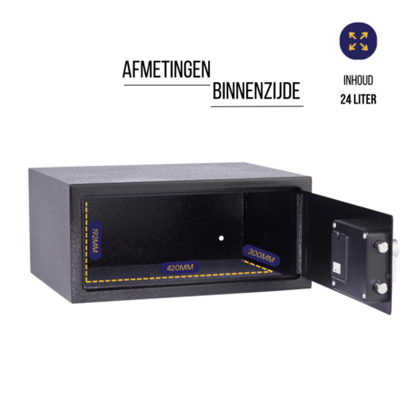 Yale Elektronische Laptopkluis met Alarm - YLC/200/DB1-afmetingen-binnenzijde