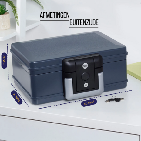Brandkoffer water en brandwerende kluis, medium- Yale YFWC/155/KB1 - afmetingen buitenzijde