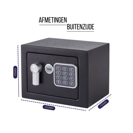 Yale Mini kluis - Zwart - Elektronische Kluis - YSV/170/DB2/P-buitenzijdeafmetingen