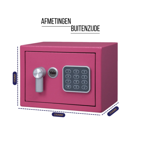 Yale Mini kluis - Roze - Elektronische Kluis - YSV/170/DB2/P - Afmetingen Buitenzijde