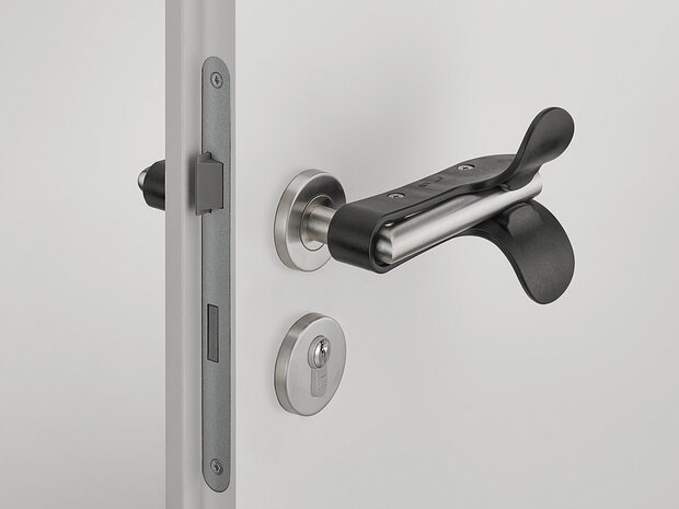 Deurkrukbevestiging voor onderarmbediening - tbv&nbsp;kruk vierkant of rond design sfeerafbeelding