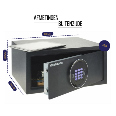 Chubbsafes Air Hotel 25EL hotelkluis elektronisch - afmetingen buitenzijde