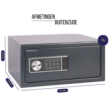 Chubbsafes Air 25EL - laptop kluis elektronisch - afmetingen buitenzijde