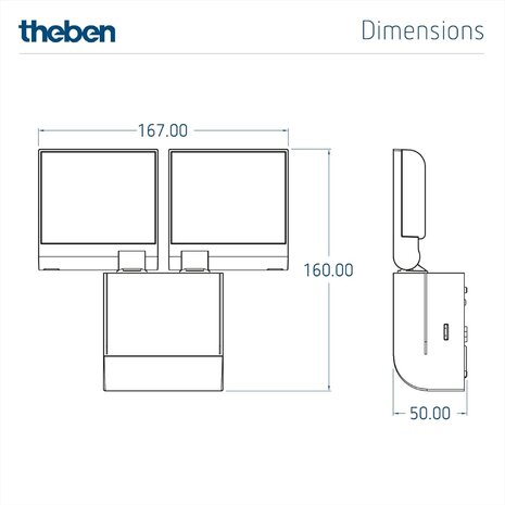 Slimme beveiligingsverlichting met bewegingssensor - Theben TheLeda S17-100 WH - Afmetingen