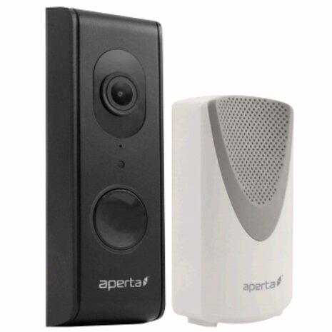 Aperta draadloze video deurbel -&nbsp;Wi-Fi deurbel met camera en app kleur zwart - APWIFIDSBLK2 vooraanzicht