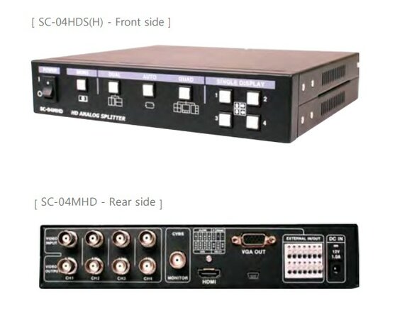 Analoge video splitter - Quad - SeeEyes SC-04MHD voor en achter