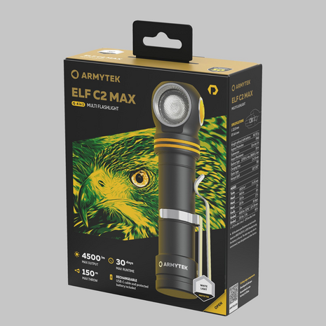 Oplaadbare 4-in-1 LED Zaklamp en Werklamp 4500 lm - Armytek Elf C2 Max - Verpakking
