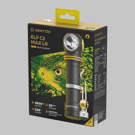 Waterdichte 4-in-1 Long Range Outdoor Zaklamp 4500 Lumen - Armytek Elf C2 Max LR - Verpakking