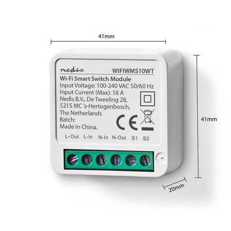 SmartLife schakelaar inbouw module - Slimme Wi-Fi Inbouwmodule - Schakelaar - WIFIWMS10WT- Afmetingen
