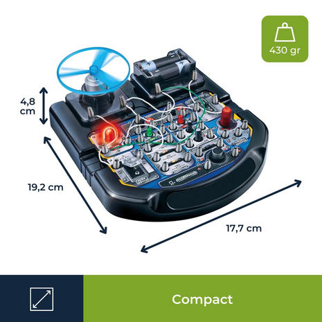 Schakelset Elektronisch 18-in-1 voor Kinderen - Met LED, Ventilator en Geluid - Afmetingen