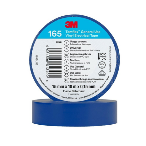 3M Temflex 165 Vinyl Isolatietape - Blauw & Zwart - PVC Elektrische Tape 2 Pack - Blauw