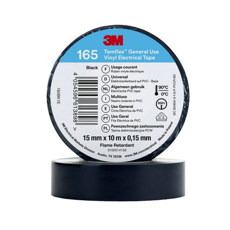 3M Temflex 165 Vinyl Isolatietape - Blauw & Zwart - PVC Elektrische Tape 2 Pack - Zwart