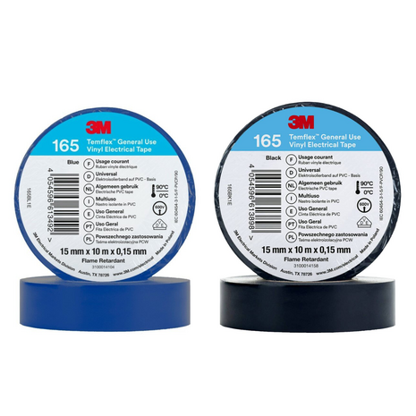 3M Temflex 165 Vinyl Isolatietape - Blauw & Zwart - PVC Elektrische Tape 2 Pack