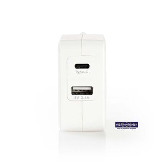 USB adapter, 4,8 A met 2 uitgangen, 1x USB-A en 1x USB-C USB adapter, 4,8 A met 2 uitgangen, 1x USB-A en 1x USB-C