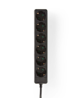 Zwarte stekkerdoos 6 voudig, 230V met RA, 1,5 meter